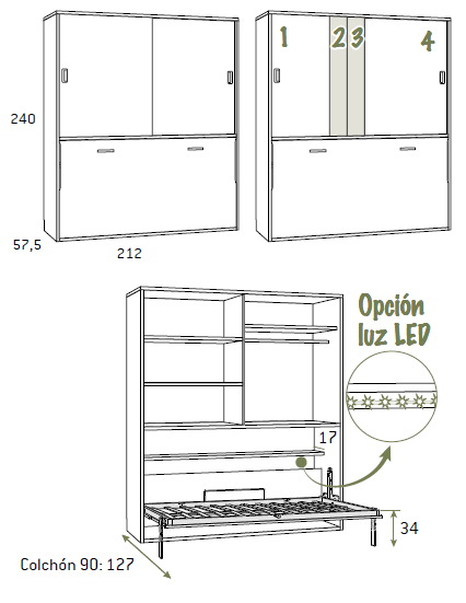 Cama abatible horizontal puertas correderas